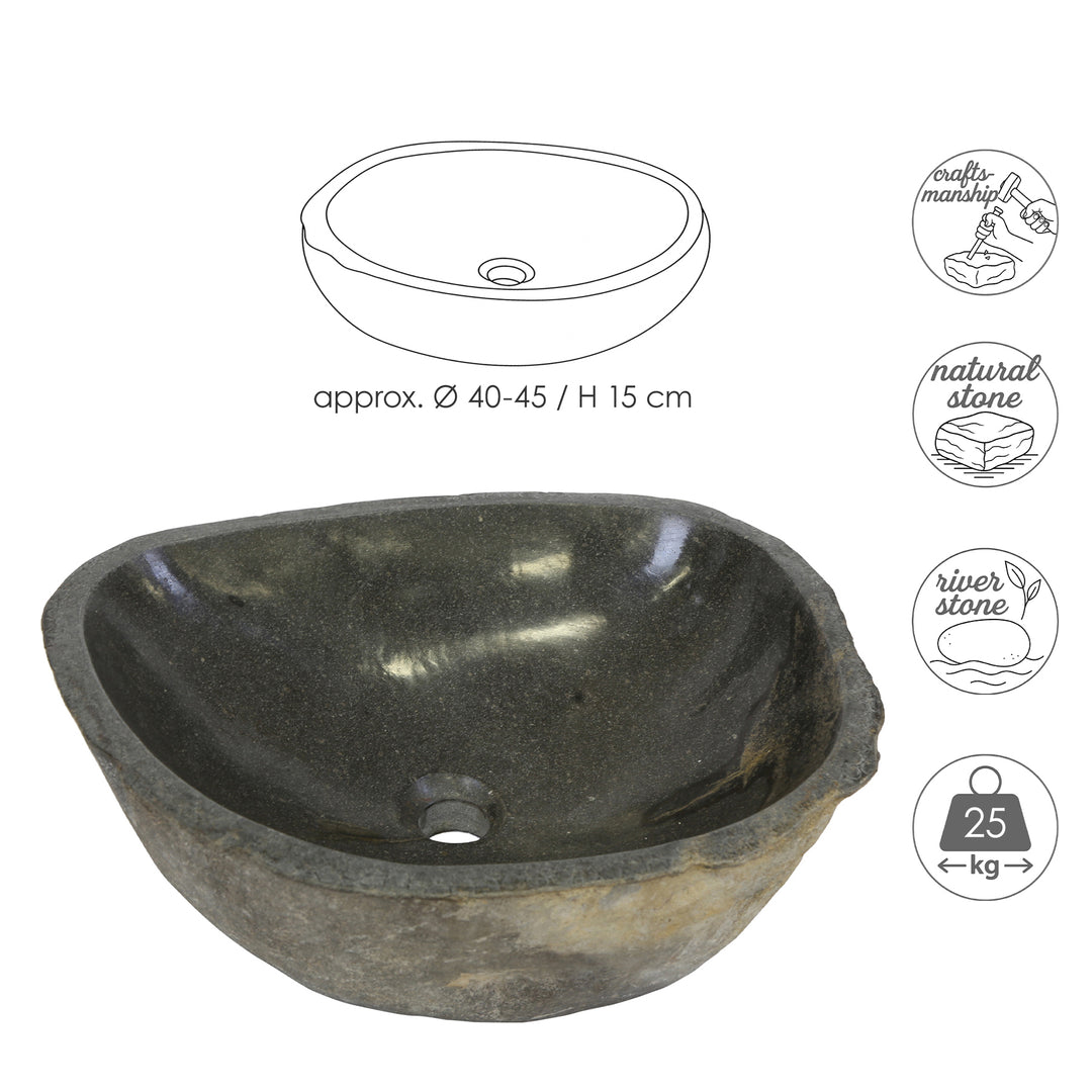 Lavatório de pedra para encastrar  Ø 40-45 – pedra de rio