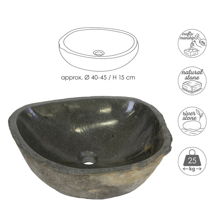 Lavatório de pedra para encastrar  Ø 40-45 – pedra de rio