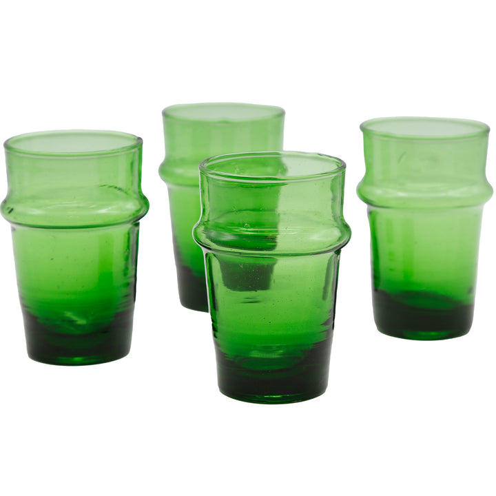 Conjunto de copos de cappuccino em vidro verde, composto por 4 peças, soprados à mão e com inclusões visíveis