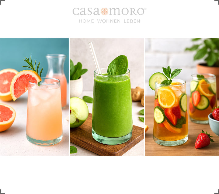 Conjunto de copos de cocktail em vidro transparente – soprados à mão, ideais para bebidas de verão e café gelado