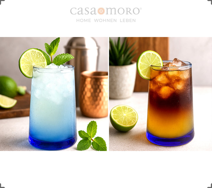 Conjunto de 4 copos altos azuis – ideais para café gelado, aperitivos ou cocktails