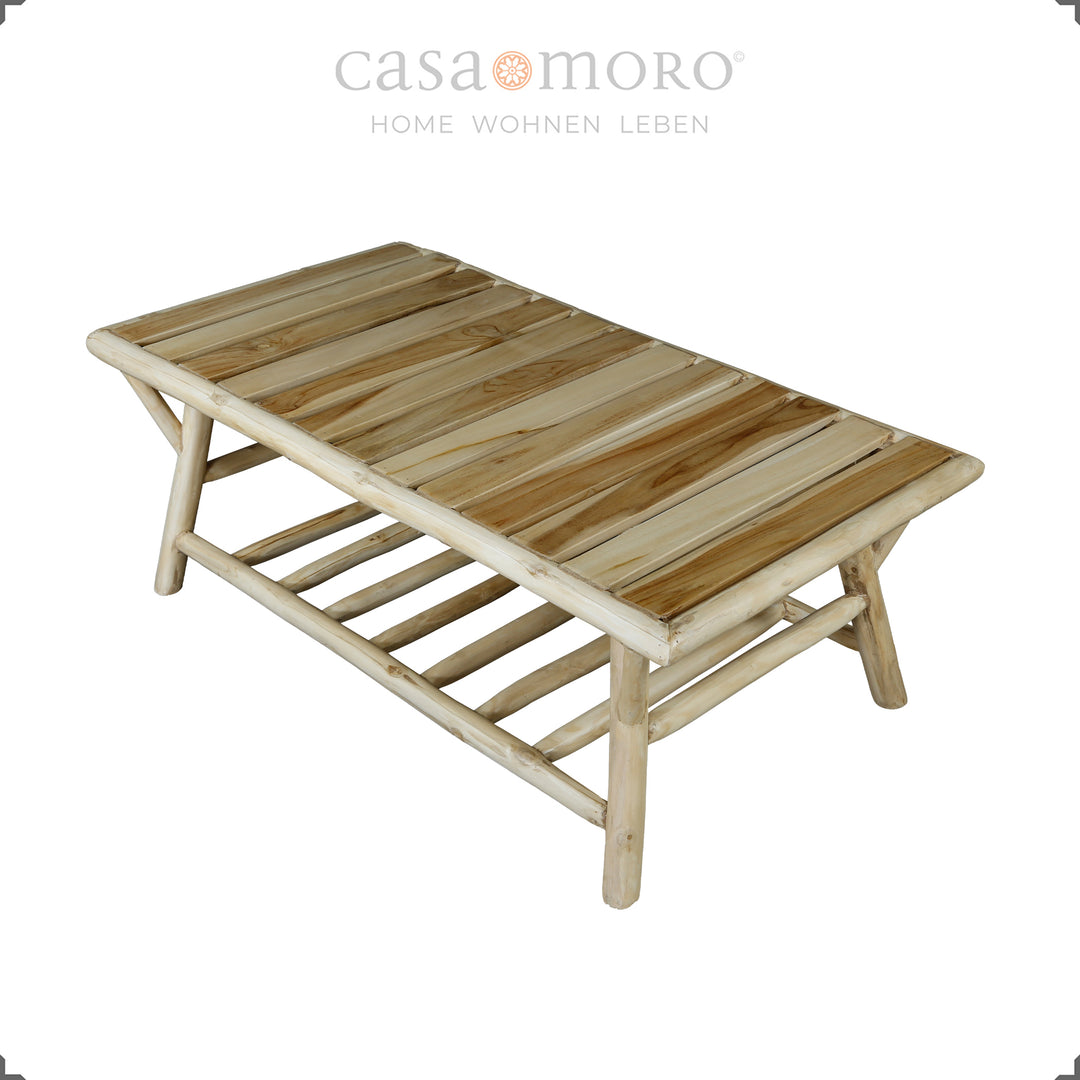 Mesa de centro retangular em madeira, mesa de sala de estar descontraída para varanda
