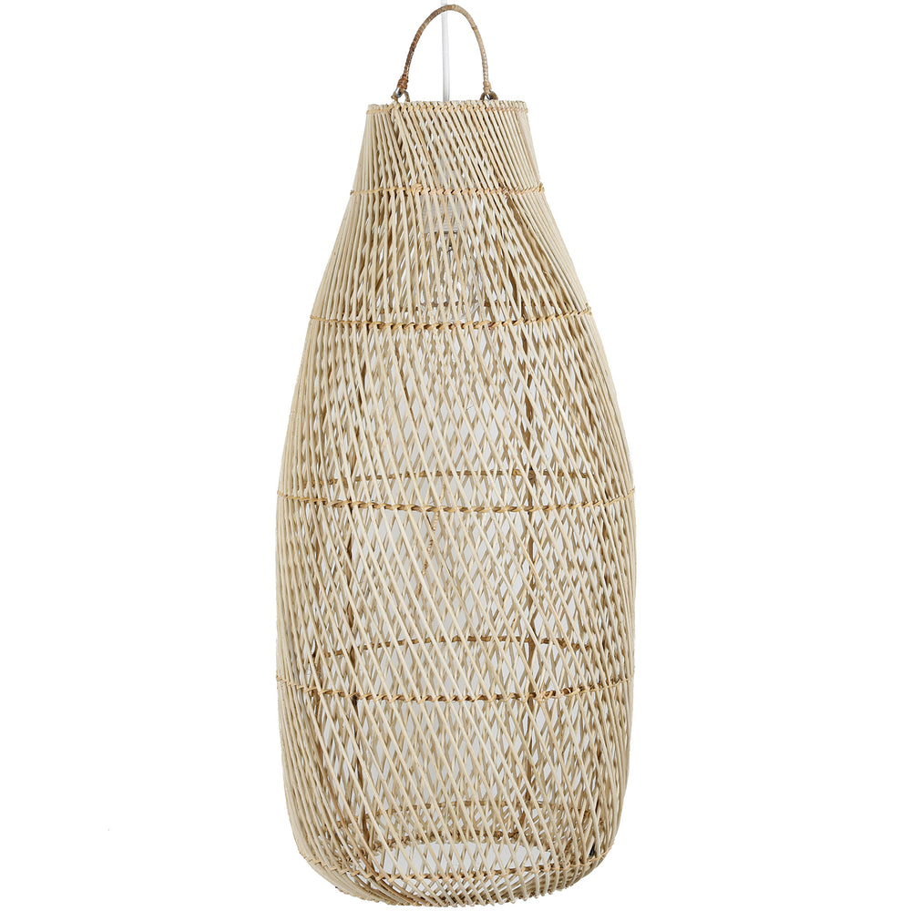 Grande candeeiro de teto trançado à mão em rattan natural com uma estrutura delicada