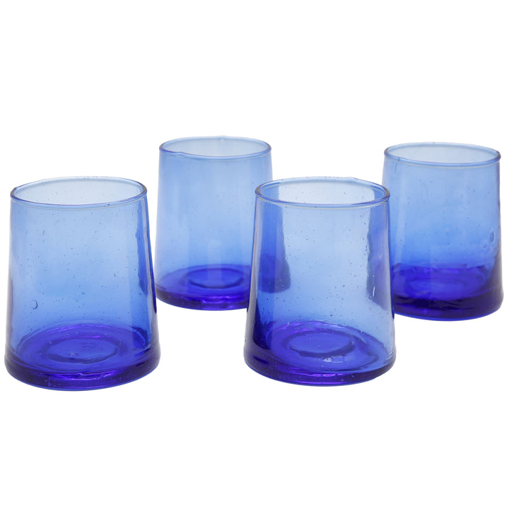 Conjunto de 4 copos para sobremesas, copos de cocktail, copos para bebidas longas, café gelado, copos de cocktail, latte macchiato, vidro, azul, soprado à boca, feito à mão