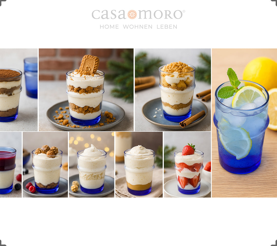 Conjunto de copos em azul, ideal para servir sobremesas variadas – copos de sobremesa perfeitos para criações cremosas