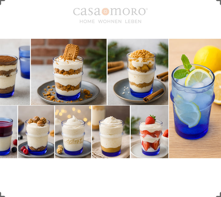 Conjunto de copos em azul, ideal para servir sobremesas variadas – copos de sobremesa perfeitos para criações cremosas