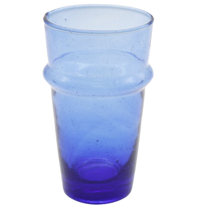 Vidro soprado à boca para café gelado – superfície viva e azul intenso