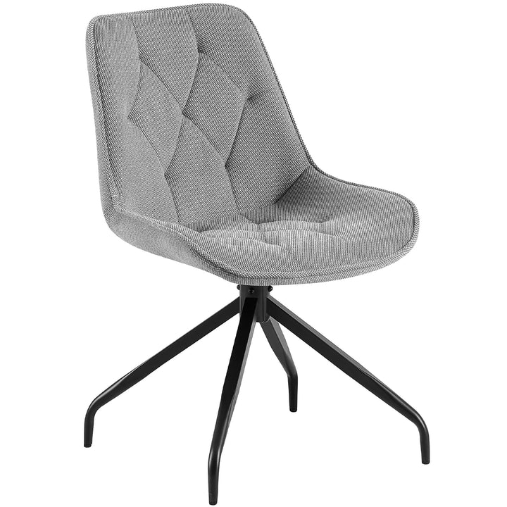 Cadeira de sala de jantar com função giratória de 360° em cinzento e estrutura metálica preta – cadeira estofada moderna com acolchoado em losango e assento ergonómico
