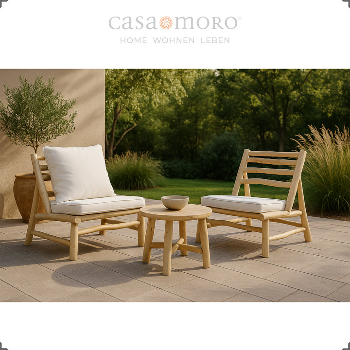 Conjunto de 2 cadeirões em teca com almofadas, estilo lounge, para jardim, terraço e varanda