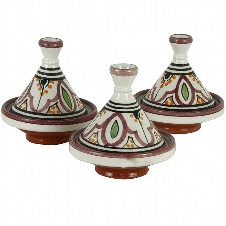 Conjunto de 3 tajines para especiarias em barro, recipientes para especiarias em cerâmica pintados à mão em estilo marroquino