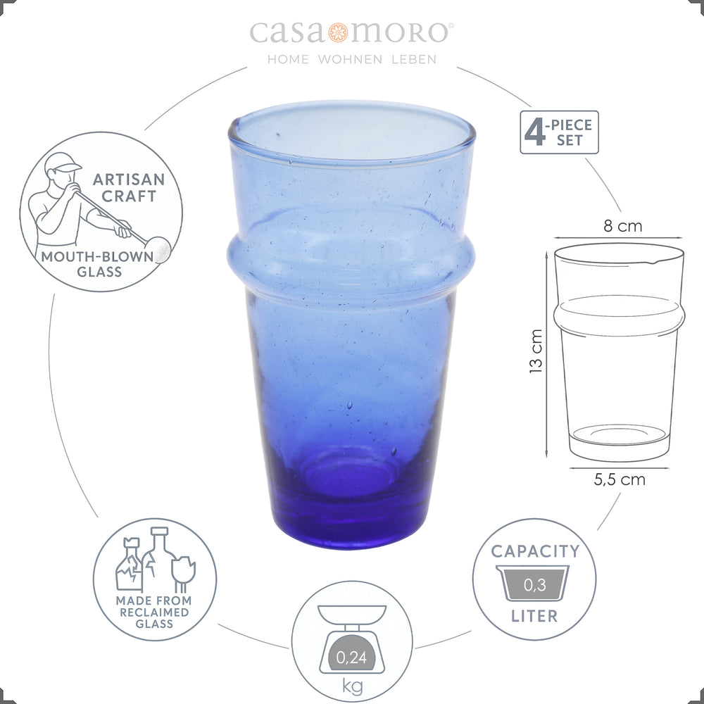 Conjunto de quatro copos soprados à mão – ideais para latte macchiato, sobremesas ou cocktails
