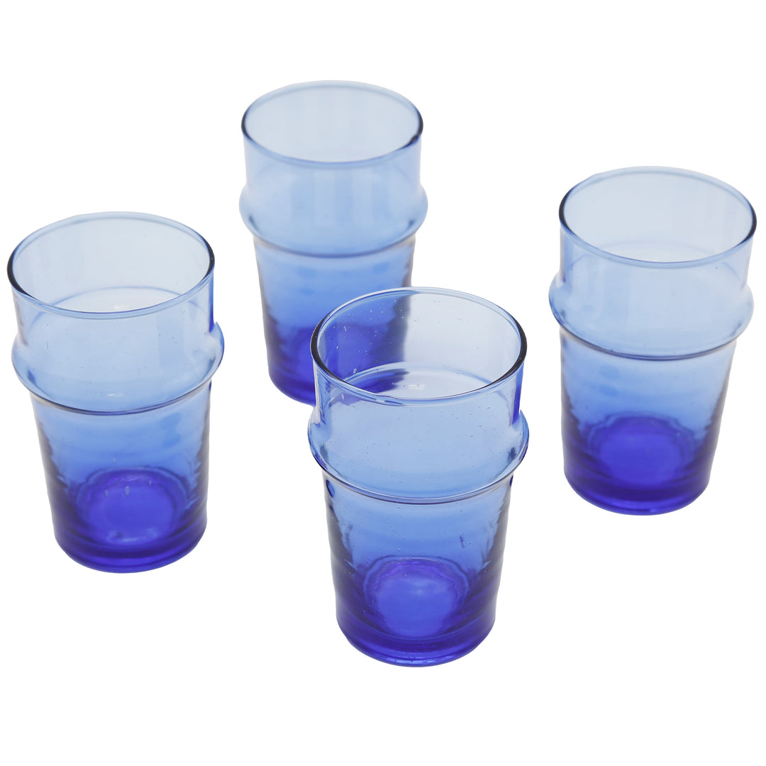 Quatro copos de chá soprados à boca em azul – conjunto de copos artesanais num prático pacote de 4 unidades