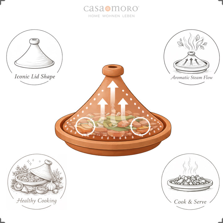 Tajine grande de Marrocos, 34 cm, sem revestimento, ideal para receitas aromáticas e tradicionais
