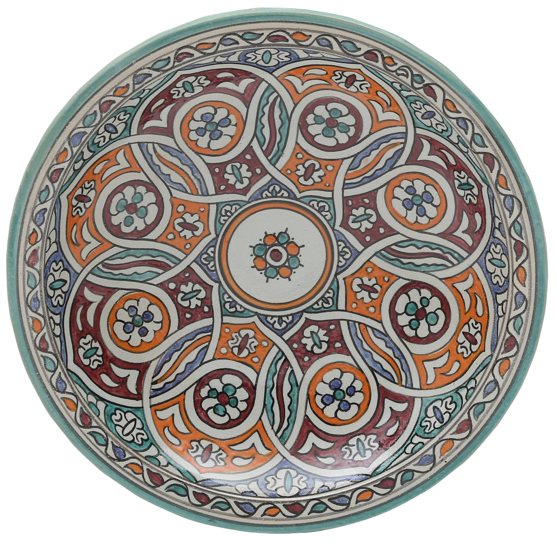 Taça de cerâmica marroquina de Fez com ornamento trançado colorido, Ø 35 cm