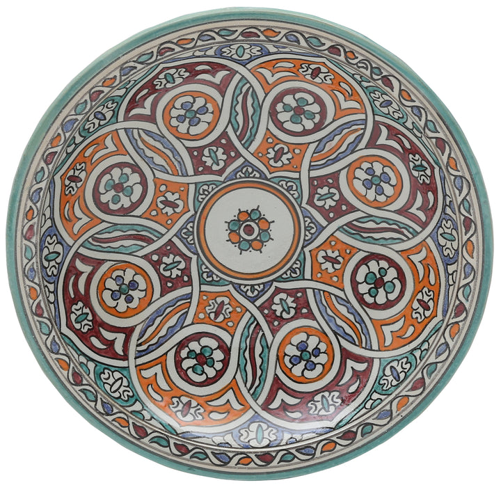 Taça de cerâmica marroquina de Fez com ornamento trançado colorido, Ø 35 cm