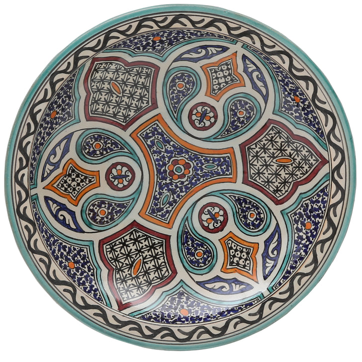 Taça de cerâmica marroquina de Fez – turquesa e laranja – Ø 35 cm