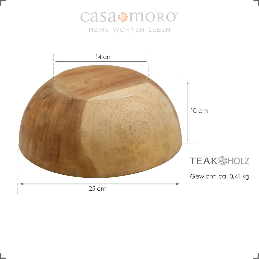 Taça em madeira de teca com dimensões – Ø 25 cm, altura 10 cm, peso aprox. 0,41 kg