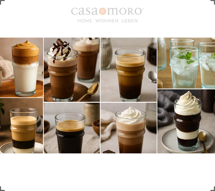 Conjunto de 4 copos para latte macchiato – soprados à mão a partir de vidro reciclado