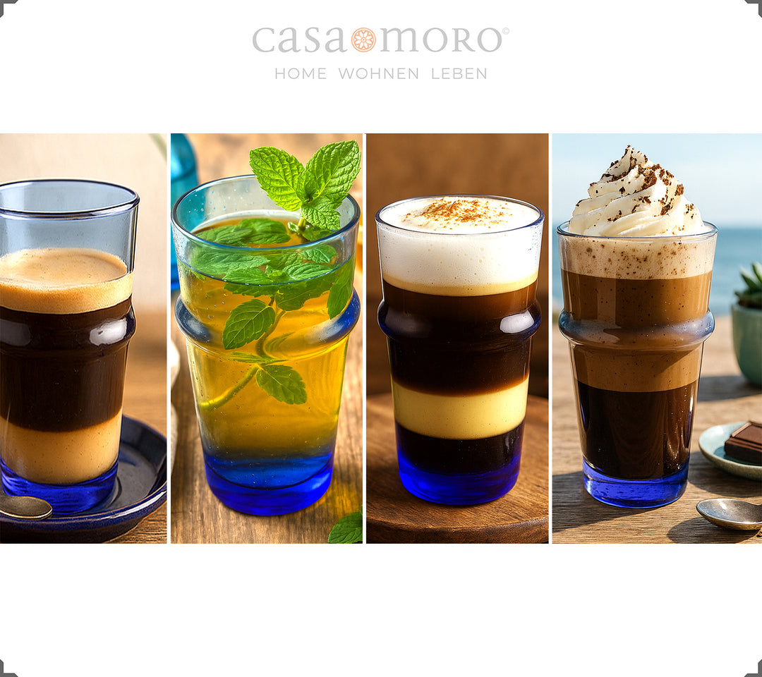 Conjunto de 4 copos de latte macchiato, em vidro reciclado, ideais para bebidas quentes ou frias