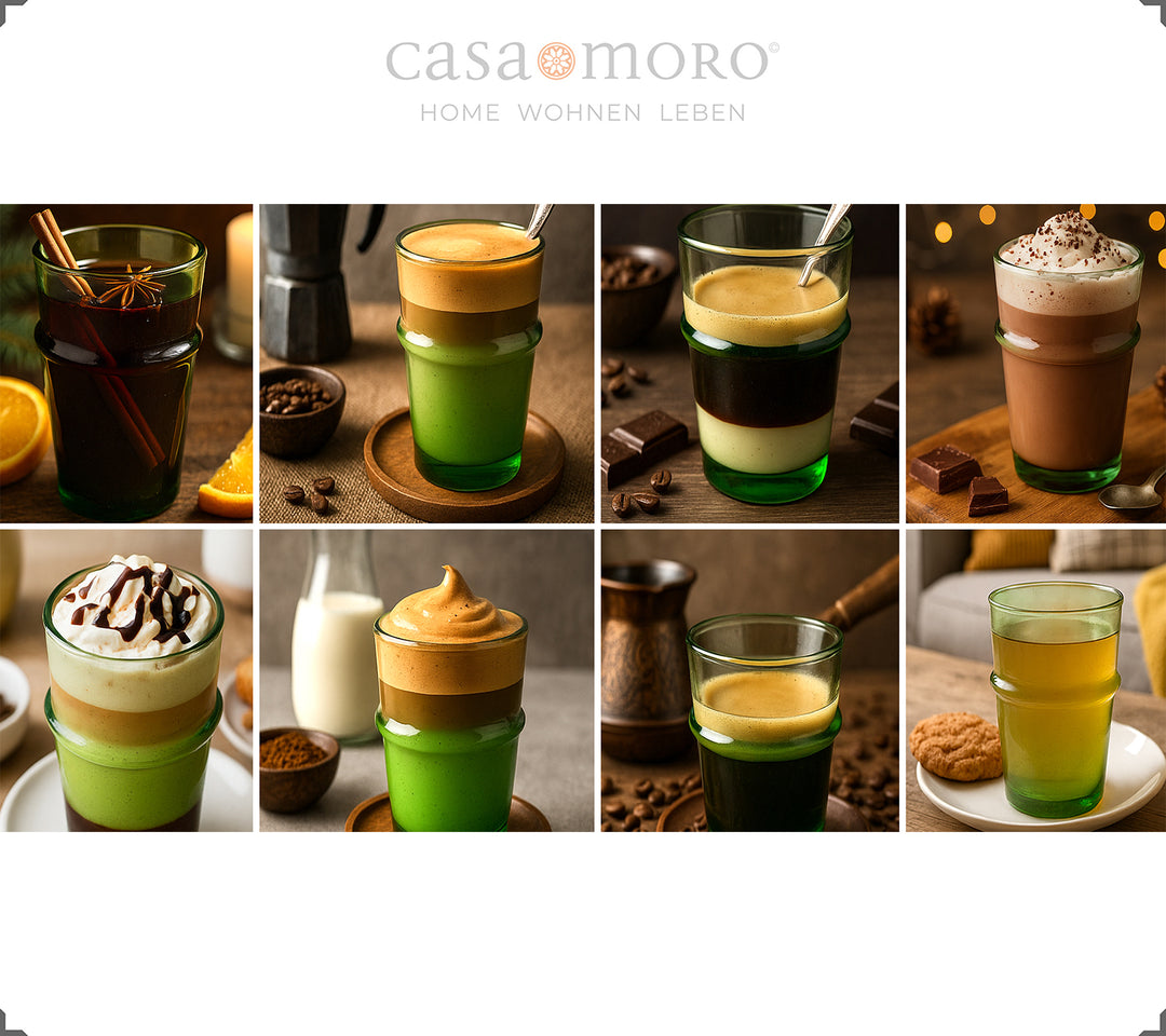 Conjunto de copos Latte Macchiato em verde – 4 copos soprados à mão a partir de vidro reciclado