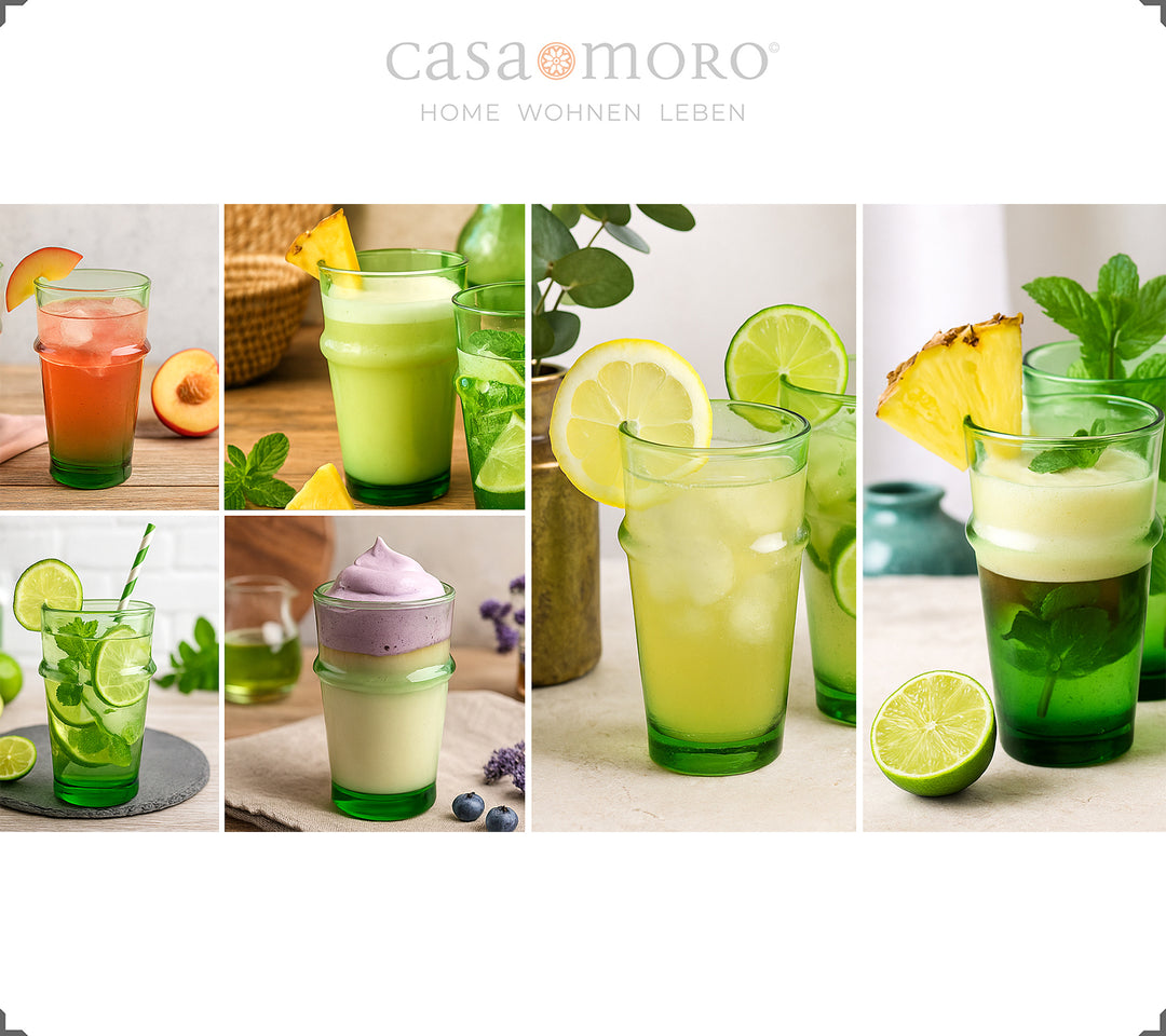 Conjunto de copos Latte Macchiato em verde – 4 copos soprados à mão a partir de vidro reciclado