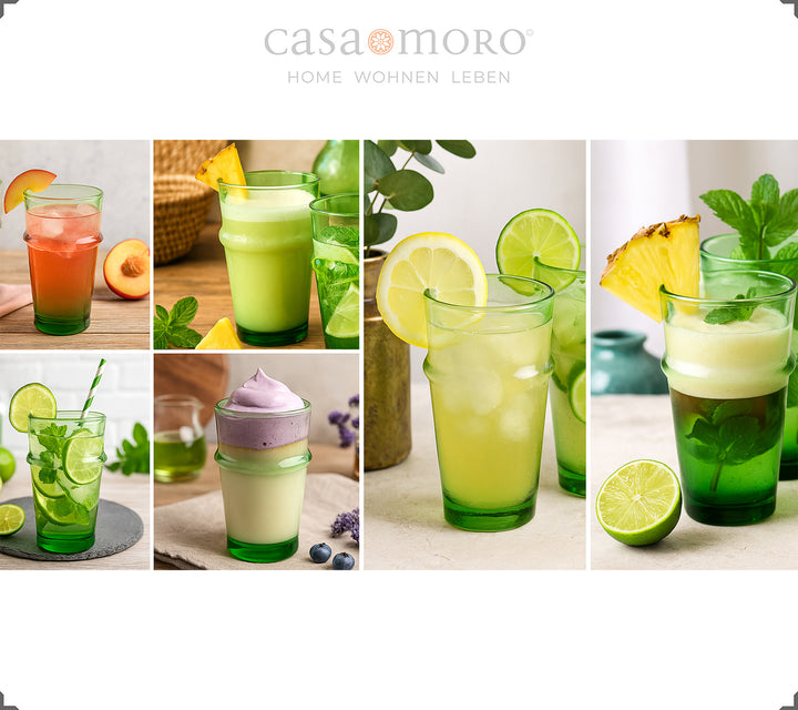 Conjunto de copos Latte Macchiato em verde – 4 copos soprados à mão a partir de vidro reciclado