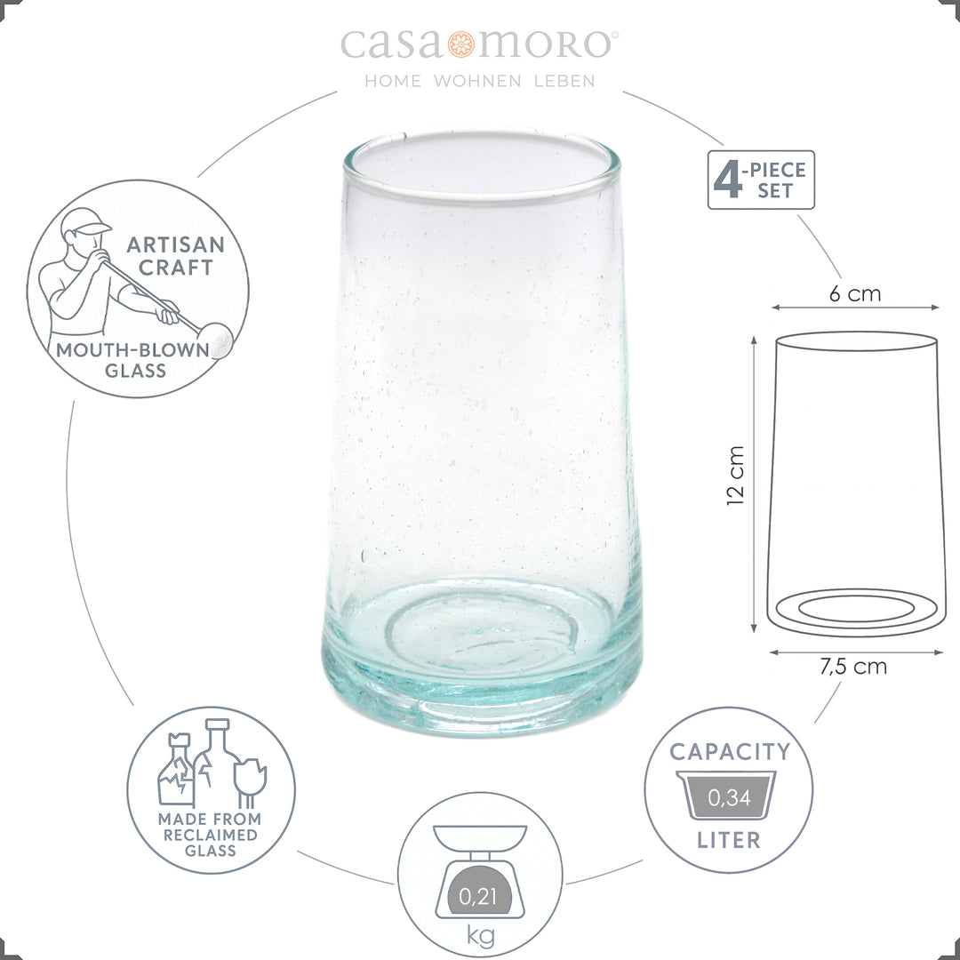 Copos de long drink em vidro reciclado transparente – de formato cónico, resistentes e elegantes