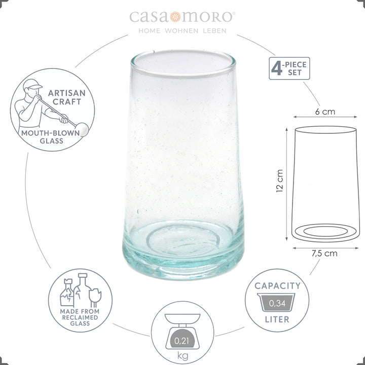 Copos de long drink em vidro reciclado transparente – de formato cónico, resistentes e elegantes