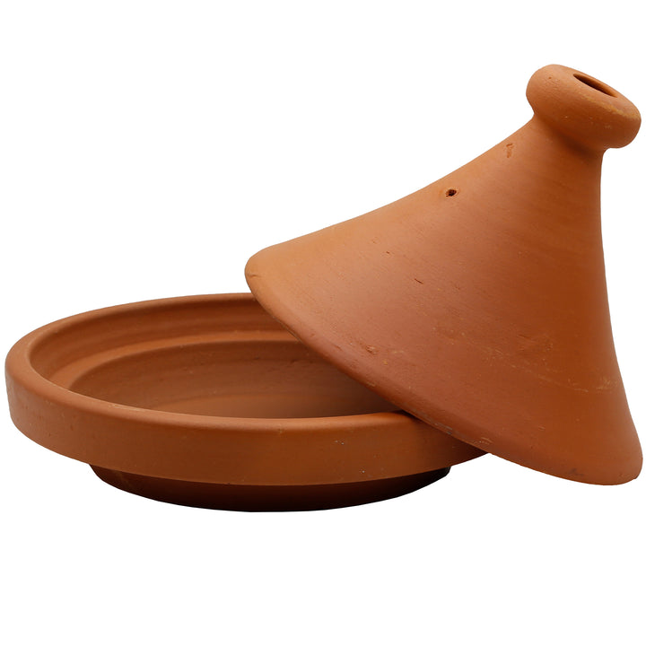 Tajine de Marrocos, 25 cm, com tampa removida, não vidrado e com acabamento natural
