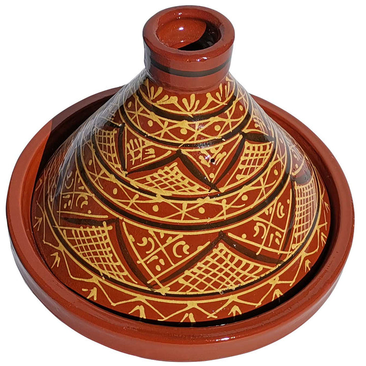 Tajine marroquina de barro esmaltada com decoração em henna, panela tradicional para receitas aromáticas