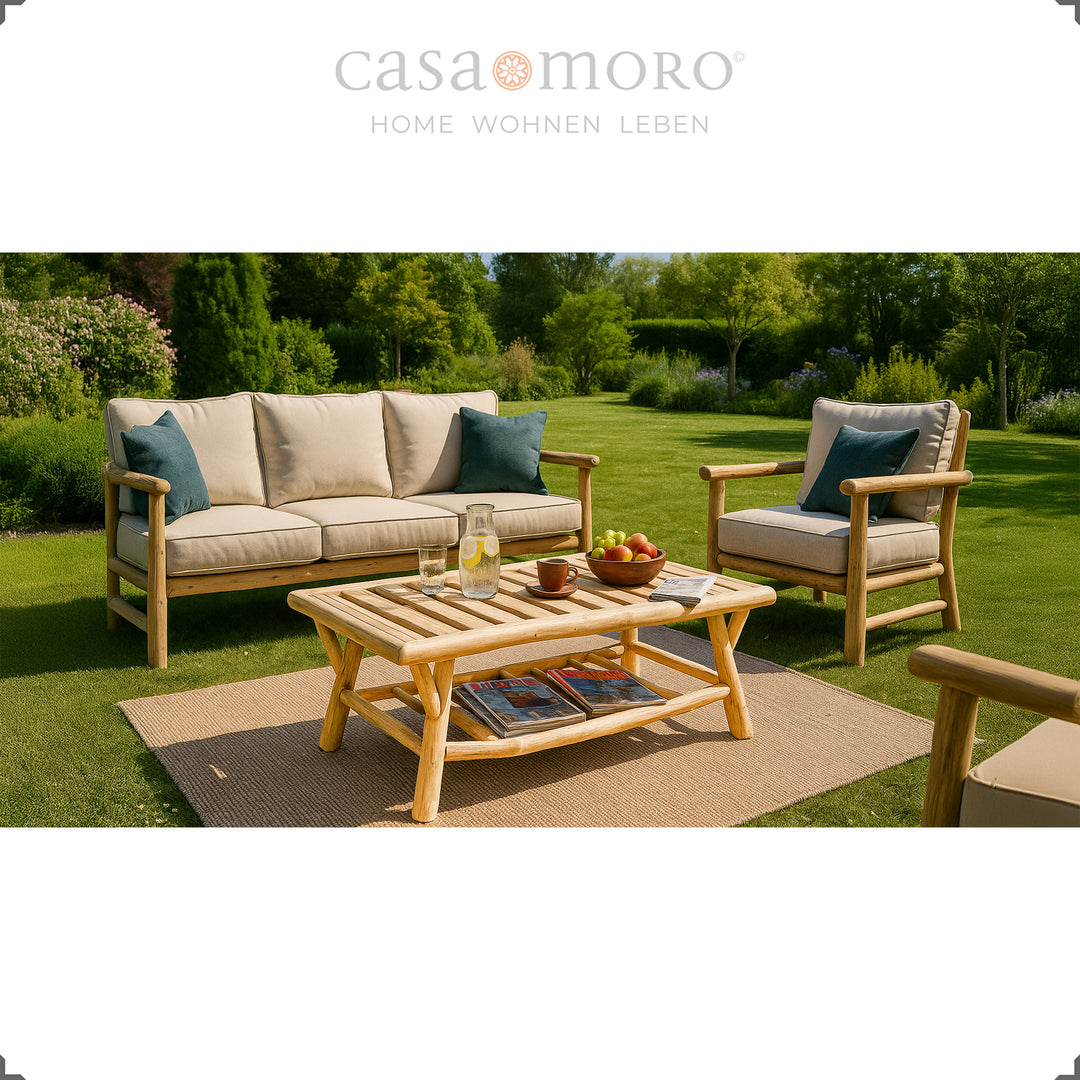 Mesa de centro retangular em madeira, mesa resistente para terraço e sofá