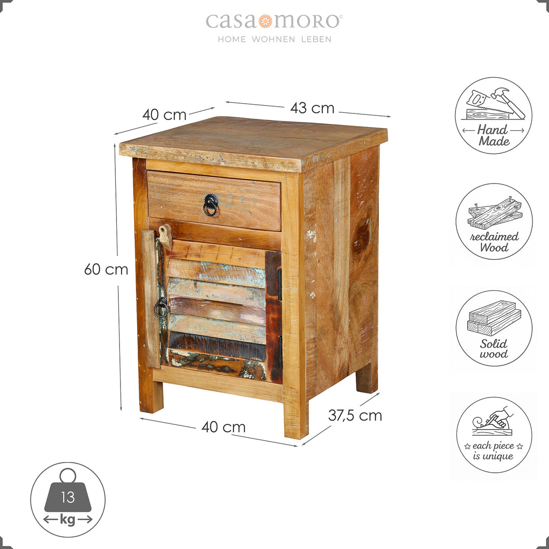 Esboço com dimensões de uma cómoda em madeira maciça com gaveta e porta, com as dimensões 60 × 43 × 40 cm