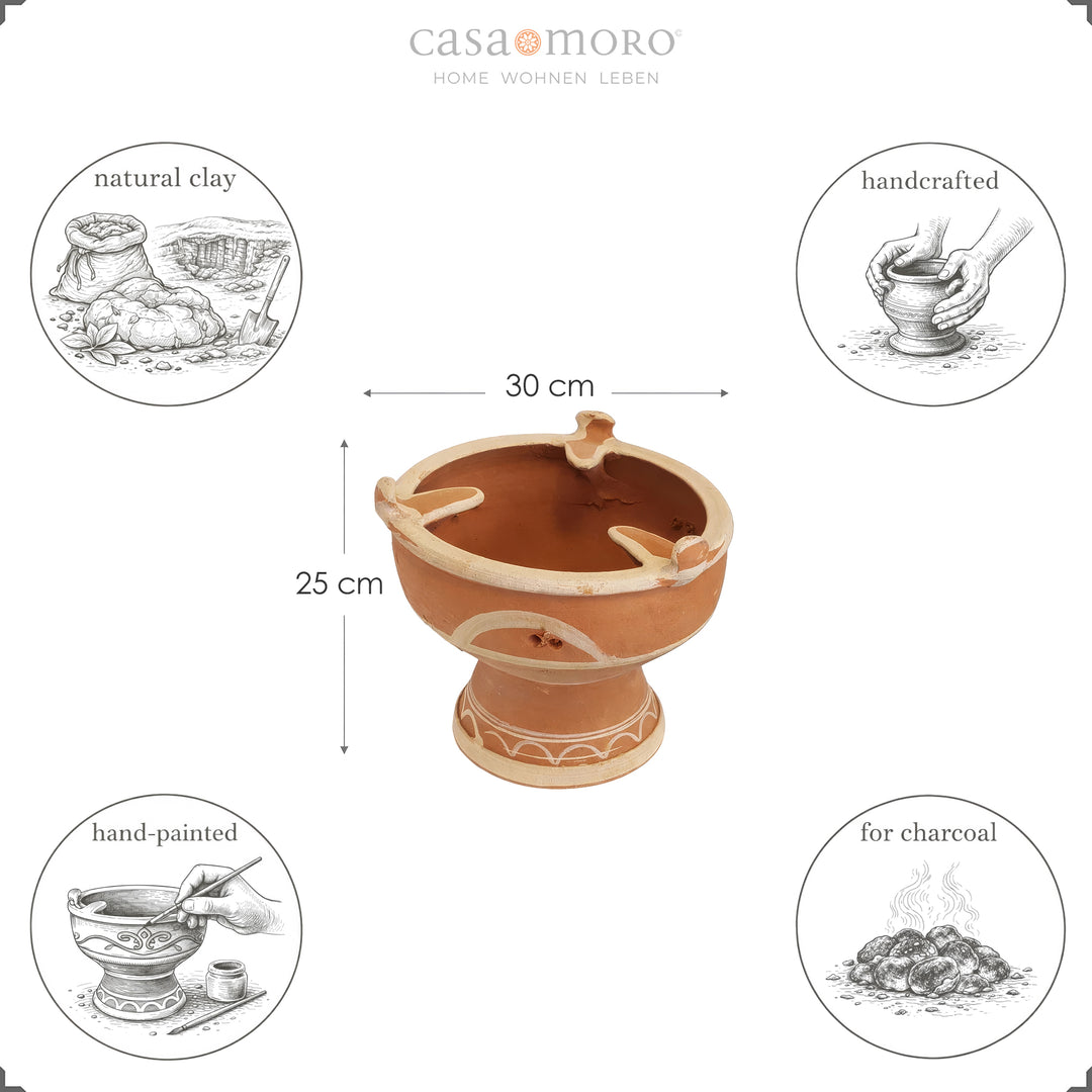 Tajine marroquino em barro para carvão vegetal, «mejmar», como grelhador de mesa para tajine ou grelhador ao estilo marroquino