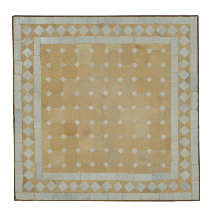 Mesa de mosaico para sofá 60x60, padrão em losango branco