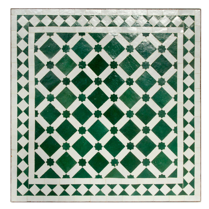 Mesa de mosaico para sofá 60x60, verde e branco esmaltado