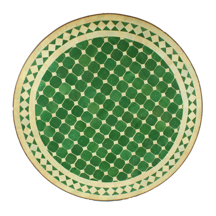 Mesa em mosaico do Marrocos - Redonda - Esmaltada em verde e branco - M60-30