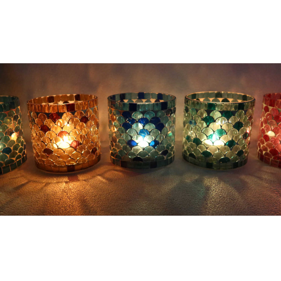Conjunto de 5 castiçais com mosaico oriental «Atenas M»