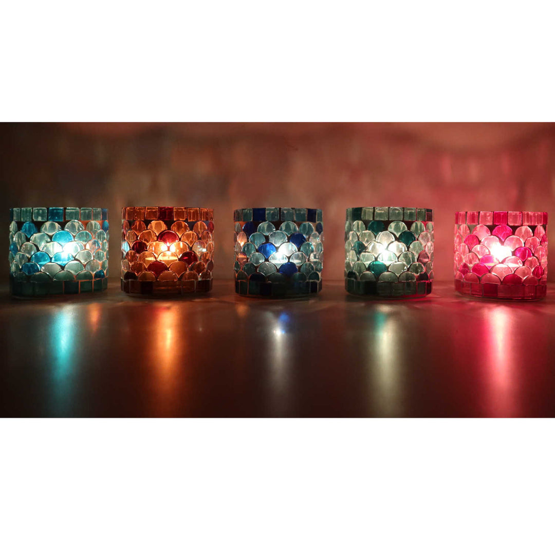 Conjunto de 5 castiçais com mosaico oriental «Atenas S»