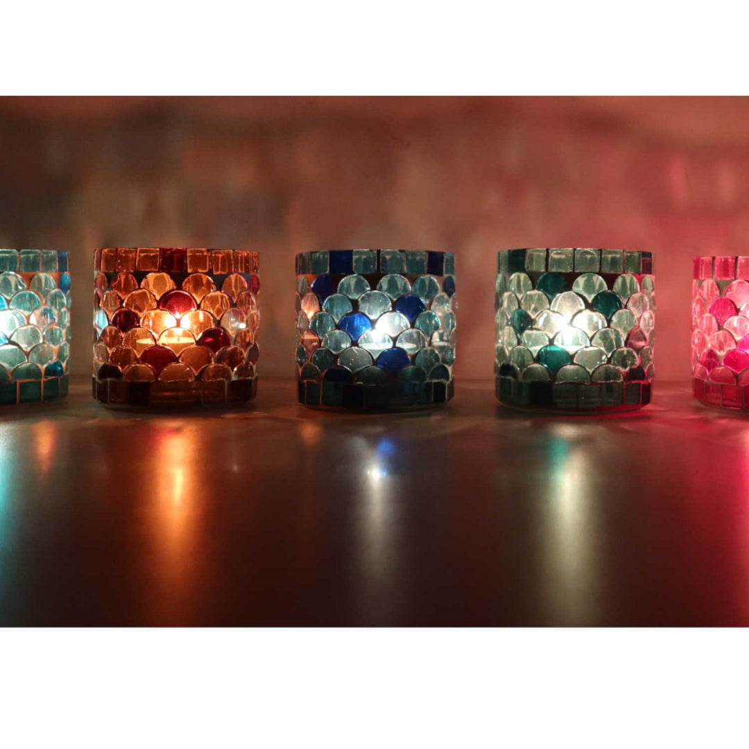 Conjunto de 5 castiçais com mosaico oriental «Atenas S»
