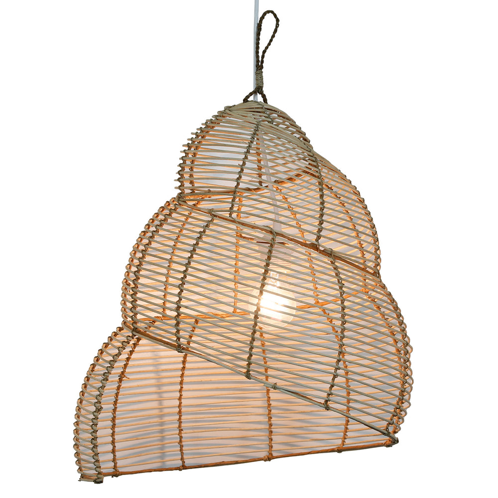 Abajur artesanal em rattan com design em espiral e difusão suave da luz