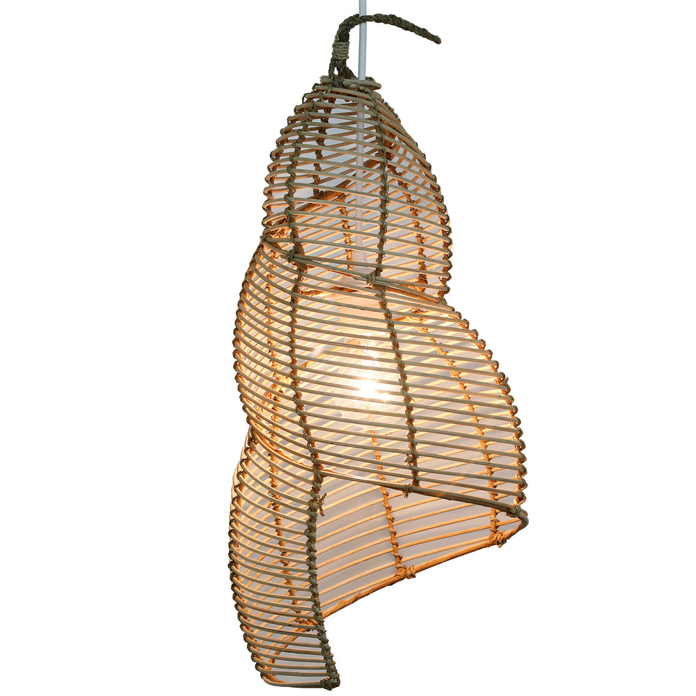 Abajur curvo em rattan trançado à mão, de forma natural e com uma suave difusão da luz