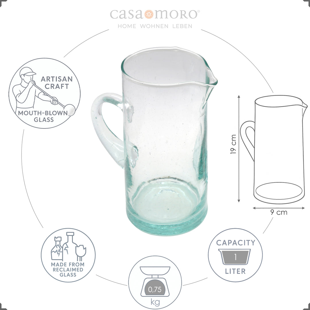 Jarra com sumo de fruta e gelo – fabricada em vidro transparente soprado à mão