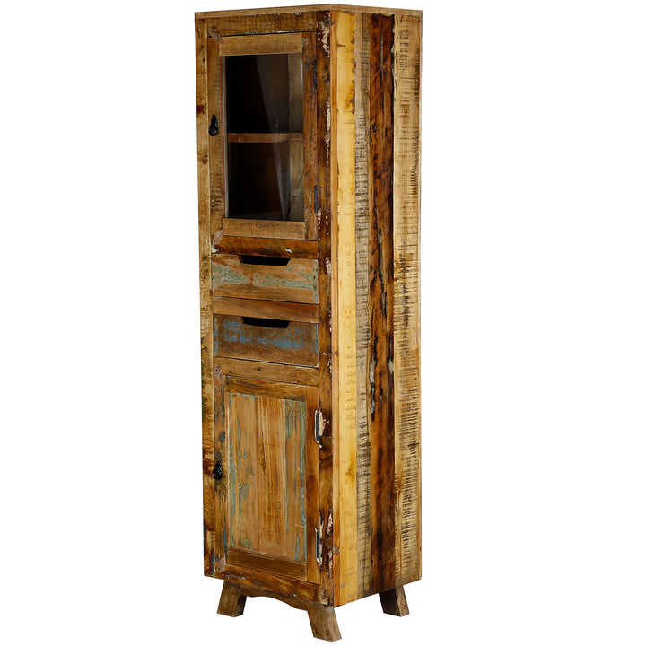Armário em madeira maciça e madeira recuperada, com gaveta e portas em estilo vintage, para a sala de estar ou o hall de entrada