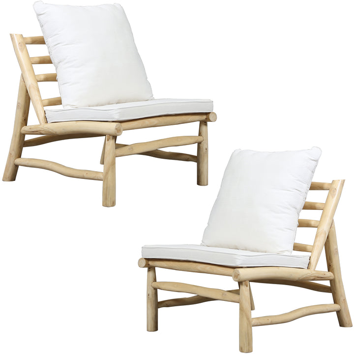 Conjunto de 2 cadeirões em teca natural com almofadas de espuma de PU, adequado para uso no exterior e no interior