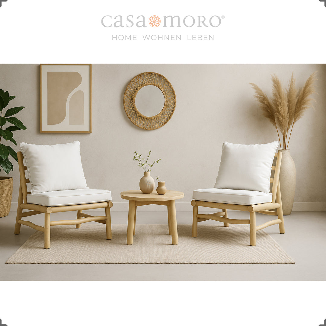 Poltronas artesanais em madeira natural, duradouras e confortáveis para a varanda e a sala de estar