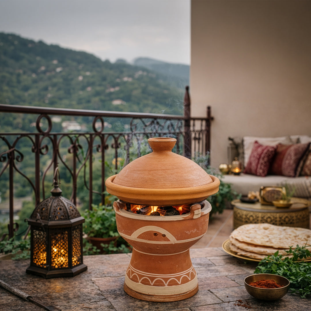 Braseiro de barro para carvão vegetal, grelhador de mesa marroquino para tajine, para terraço em estilo marroquino