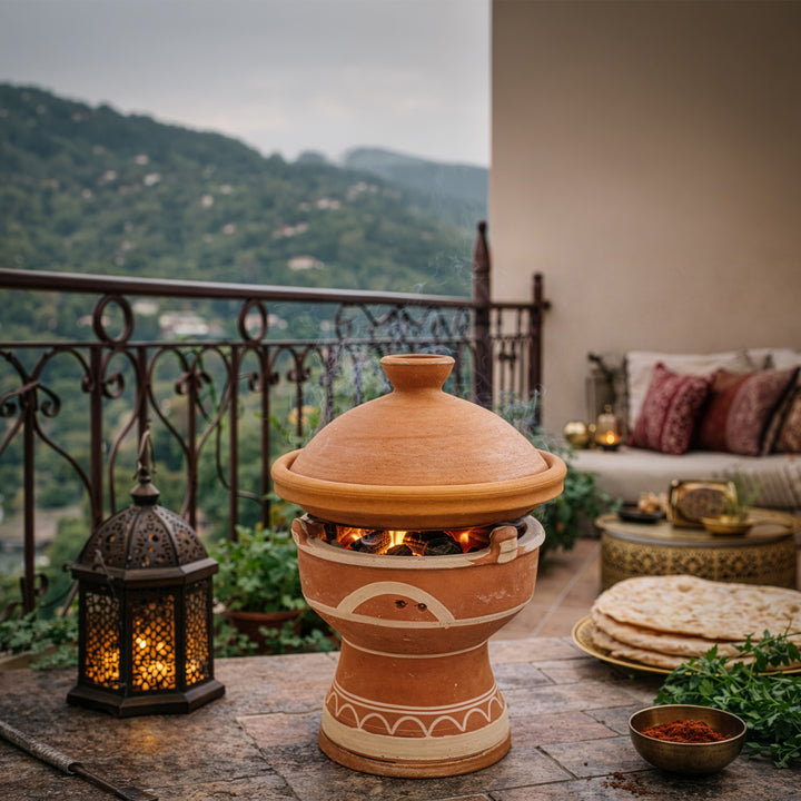 Braseiro de barro para carvão vegetal, grelhador de mesa marroquino para tajine, para terraço em estilo marroquino