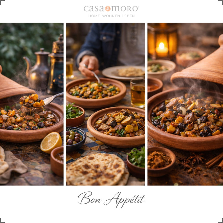 Tagine marroquina, uma panela de barro para cozinhar a lume brando, perfeita para borrego, frango ou peixe com