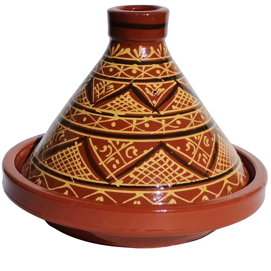 Tajine marroquina esmaltada com motivos de henna, panela de barro para receitas aromáticas