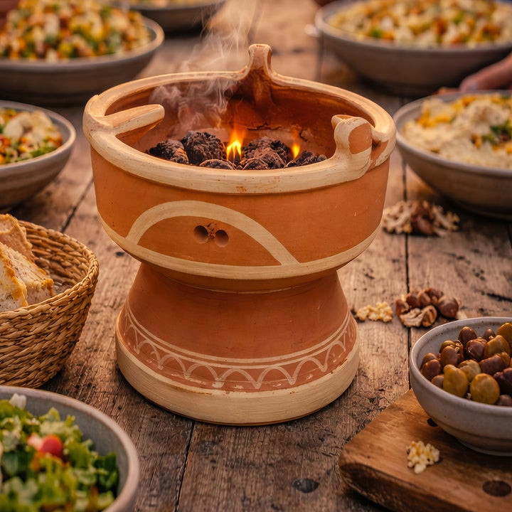 Mejmar, braseiro de barro para carvão vegetal, grelhador de mesa marroquino com brasas à vista, sem tajine